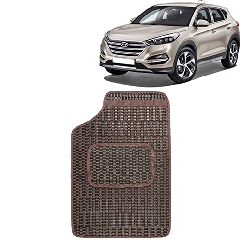Image of Kingsway Dotted Design Car Floor Foot Mats Universal Fit for Hyundai Tucson, Model Year : 2015-2019, Water and Dustproof, Color Brown, Set of 5 Pieces