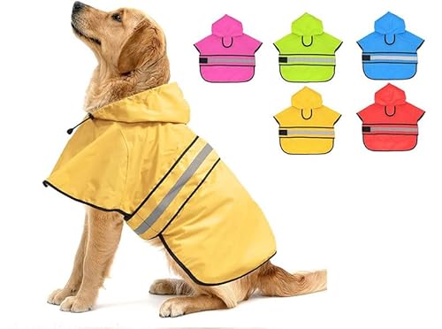 ISUPY 小型犬 中型犬 大型犬 レインコート 雨カッパ 帽子付 ドッグウェア ポンチョ リード穴あり 反射素材 完全防水 防雪 防風 通気 梅雨対策 着脱簡単 散歩用 (M,イエロー)