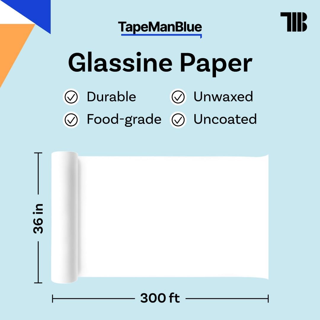Glassine Paper Roll, 36 inch x 300 ft (100 yds), Made in USA, Archival Acid Free Paper for Storage, Artwork, Protection, Baking, Food Packaging and Wrapping, 25 lb Glassine Roll, White