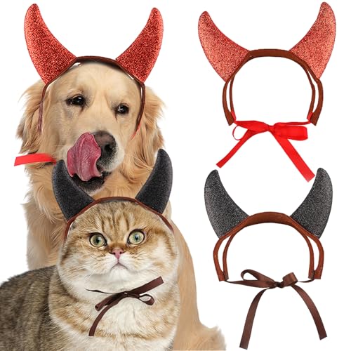2Pcs Halloween Disfraz Diablo Cuernos para Perros Medianos