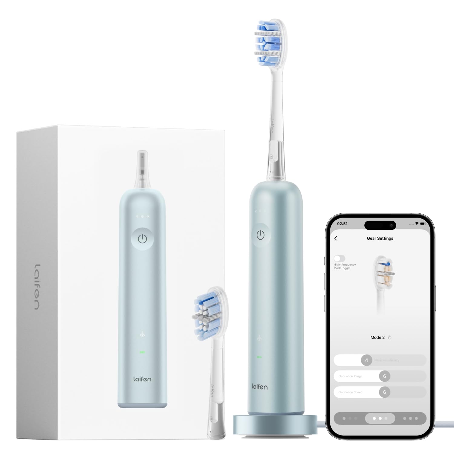 Laifen Official-US Laifen Wave Pro Sonic Toothbrush, 60° Oscillation & Pressure Sensor, Blue