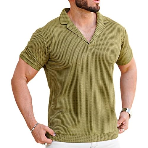 Polo décontracté pour homme en tricot côtelé ajusté à col en V