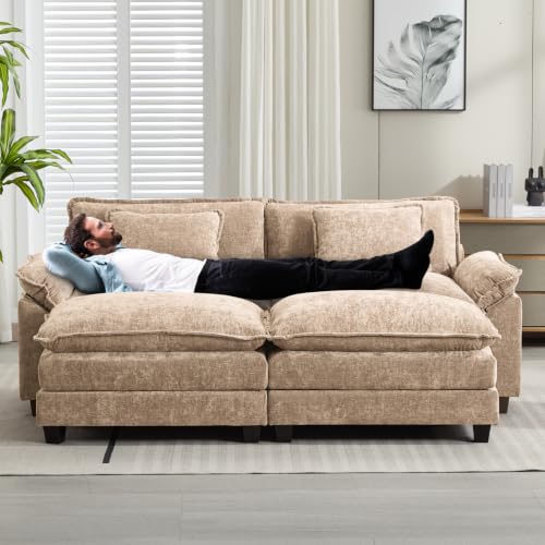 Image of Oprisen 86 inch Modular Sectional Sofa, Comfy Deep Cloud Couch with Ottoman