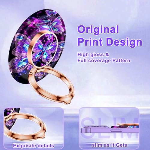Image of Magnetic Phone Ring Holder for MagSafe Grip,[Super Magnet],Stylish 360 Rotation Cell Phone Grip Stand Finger Ring Kickstand for iPhone 17 16 15 14 Pro Max,iPad and Smartphones,Butterfly