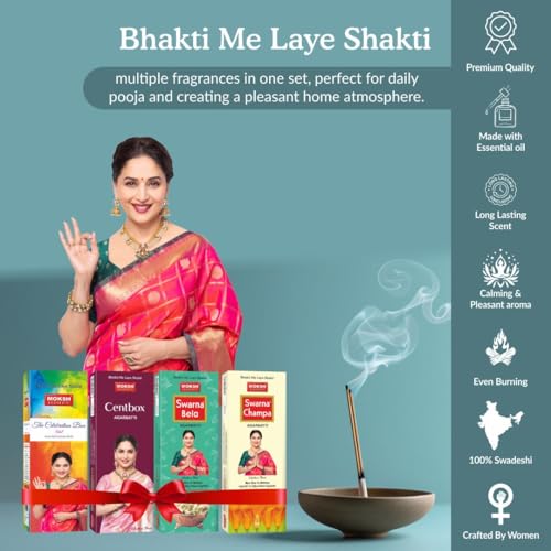 Image of Moksh Agarbatti Combo Pack of 4 - Natural Champa, Centbox, Natural Jasmine & 5-in-1 Assorted Fragrances - Made with Charcoal Powder, Sawdust, Bamboo Stick & Perfume - for Puja, Meditation & Rituals