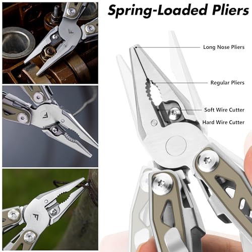 Flissa Multi Tool Pliers, Desert Tan 16 In 1 Stainless Steel Multipurpose Tool With Tactical Multitool Knife thumb #2