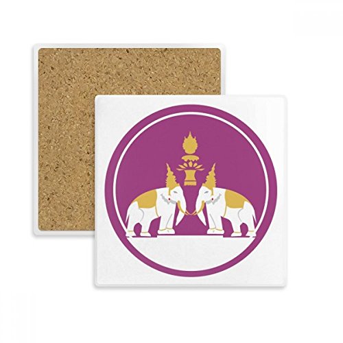 Coaster éléphant de Thaïlande : dessous de verre carré absorbant multicolore