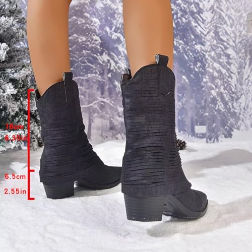 Bottes en daim mi-mollet au talon épais stable de 6,5 cm - 6