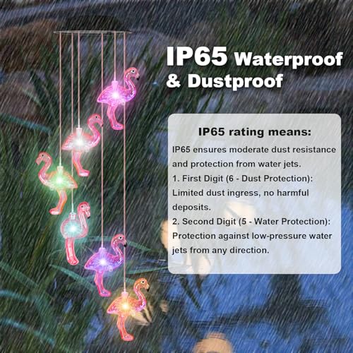 Flamingo Solar Wind Chime Light for Outdoor Decor – Waterproof Solar-Powered Wind Chime with 6 Color-Changing LED Flamingo Lights, Decorative Lights for Holiday Housewarming - Unique Gifts for Her