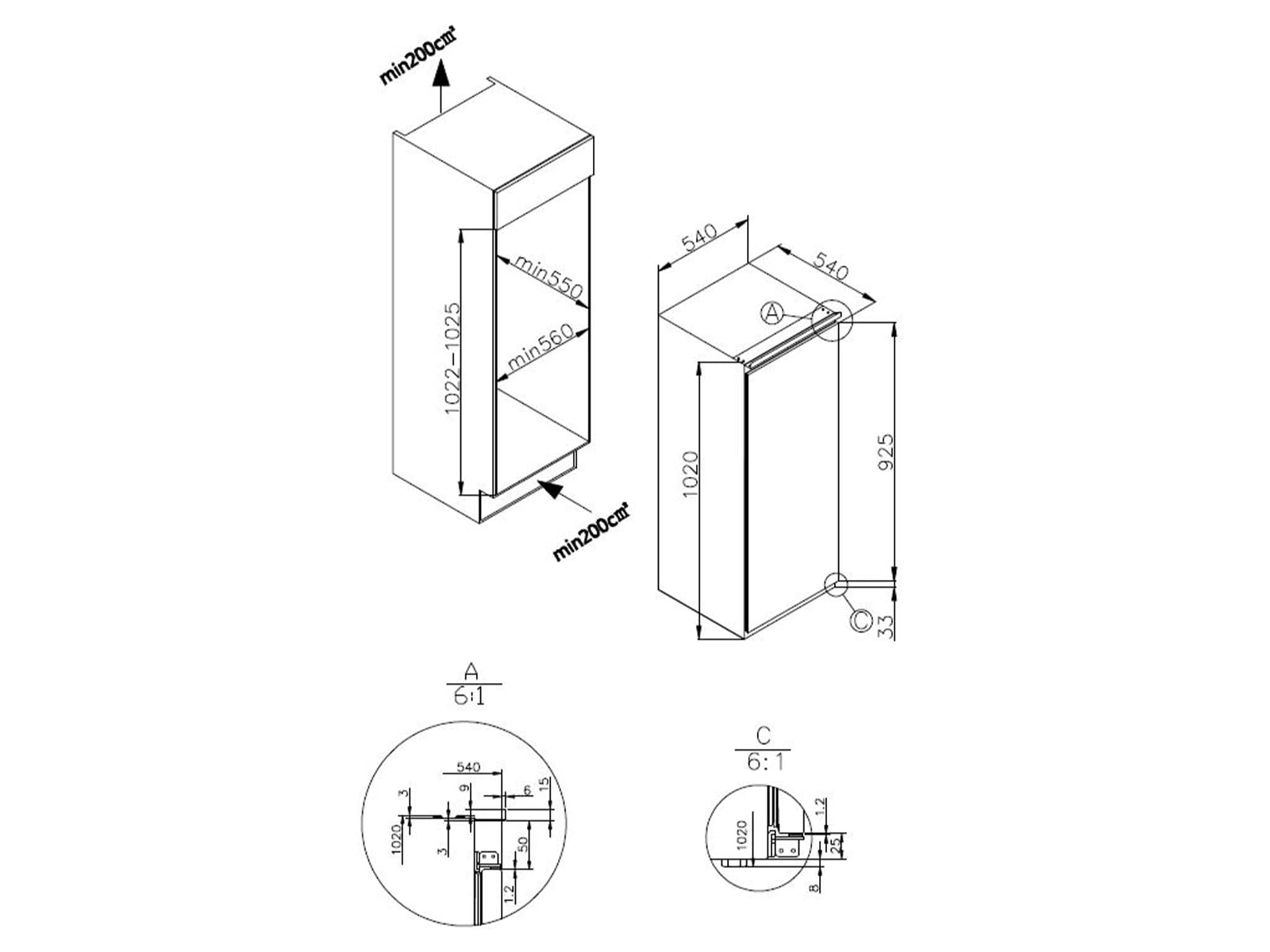 Amica 9EKSS361216 Einbaukühlschrank mit Gefrierfach