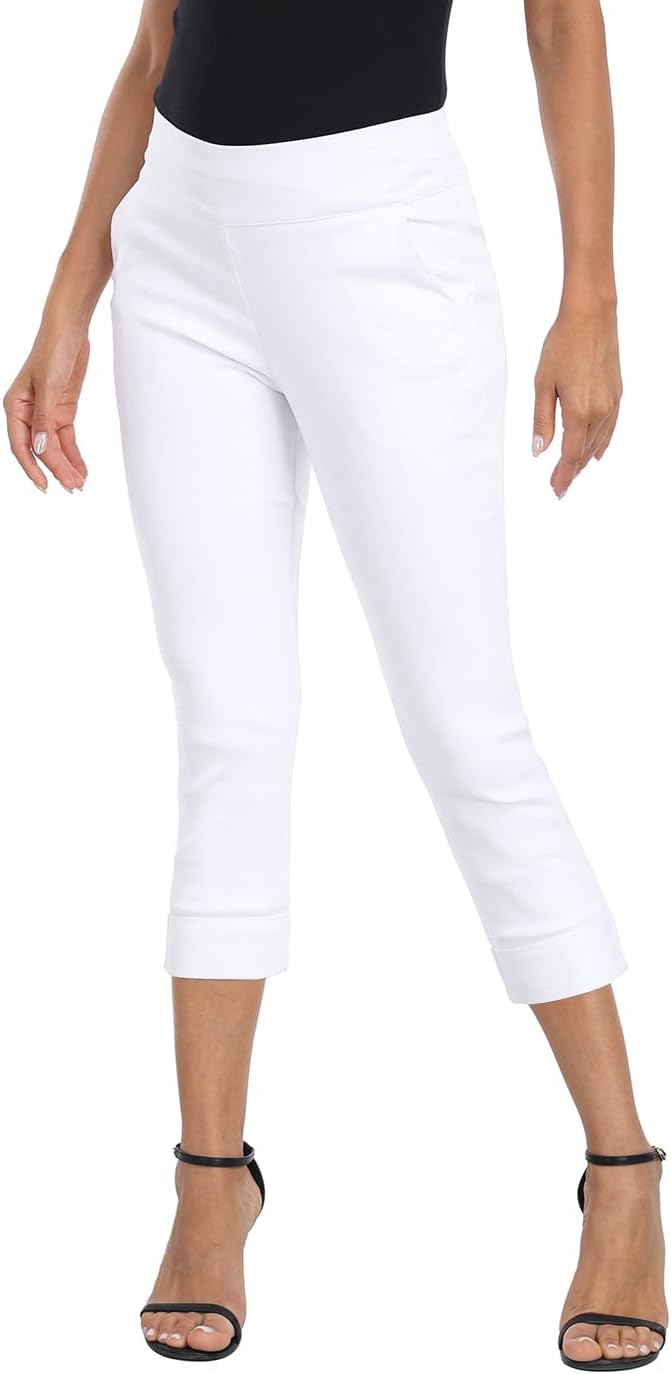 HDE Pull On Capri Pants for Women 21" Inseam Cropped Office Pants with Pockets - Image 5