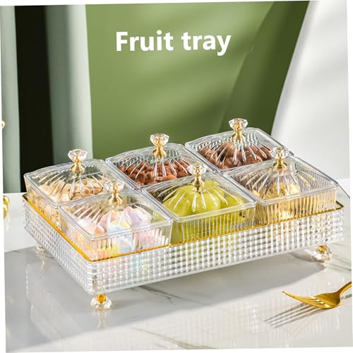 Plateau à apéritif compartimenté transparent 6 bacs avec couvercle