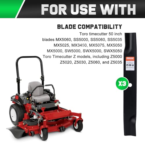Image of Grasscool 50 inch Deck Toro Timecutter Mower Blades Replacement 115-5059-03 | Fits SS5000 Z5000 MX5050 MX5000 MX5060 MX5075 Zero Turn Lawn Tractor Riding Parts,High Lift Bagger Sharp Cuts Side Discharge