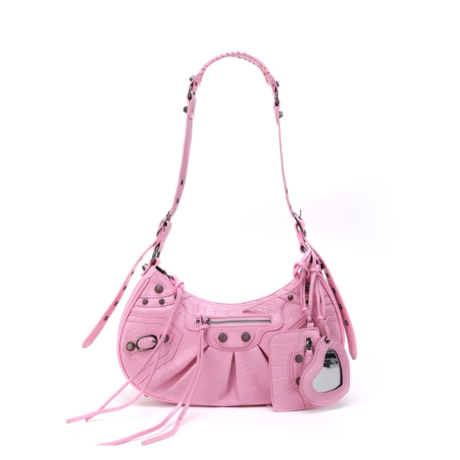 Womens Gold Riveted Shoulder Messenger Bag Half-Moon Bag Luxury  