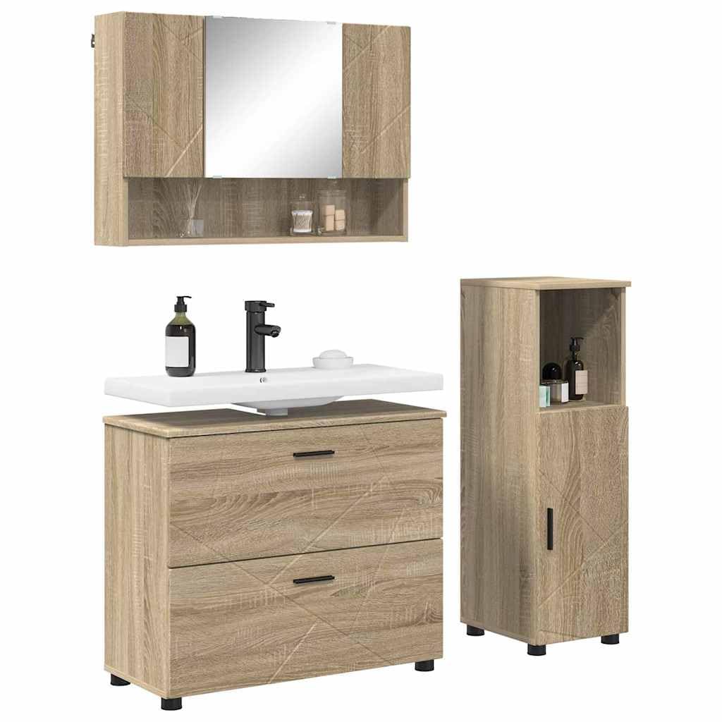Set di mobili da bagno 76,5 x 35 x 64 cm, 3 pezzi, compensato e