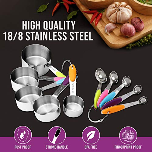 Measuring Cups And Spoons Set 11 Piece. Includes 10 Stainless Steel Measuring Spoons And Cups Set And 1 Plastic Measuring Cup. Liquid Measuring Cups Set And Dry Metal Measuring Cup Set #TOP2