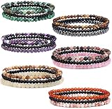CASDAN 18 PCS 4mm Mini Semi-Precious Gemstones Beaded Bracelets for Women Men Healing Stone Bracelet