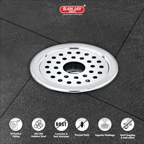 Image of Round Floor Drain with Hole 8 Inch Stainless Steel 304 Grade Luxurious Bathroom Gratings Kitchen Floor Waste Water Drainer Strainer Bathtub Laundry (Round Gypsy Silver 8 Inch)