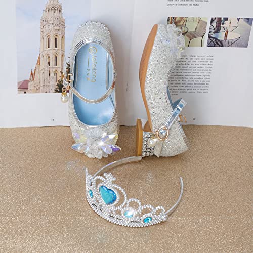 Betadog Girls Sandals Kids Glitter Bow Dress Shoes Heel Sequins Princess Sandals Toddler Flower Wedding Party Shoes (Grey-h, 13)2