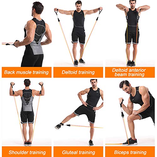 YUHENGLE Resistance Bands Set, 6-Piece Workout Exercise Bands with Door Anchor, Handles, Ankle Straps, Guide Book, Jump Rope, Stackable Up to 160 lbs, Perfect for Resistance Training, Physical Therapy