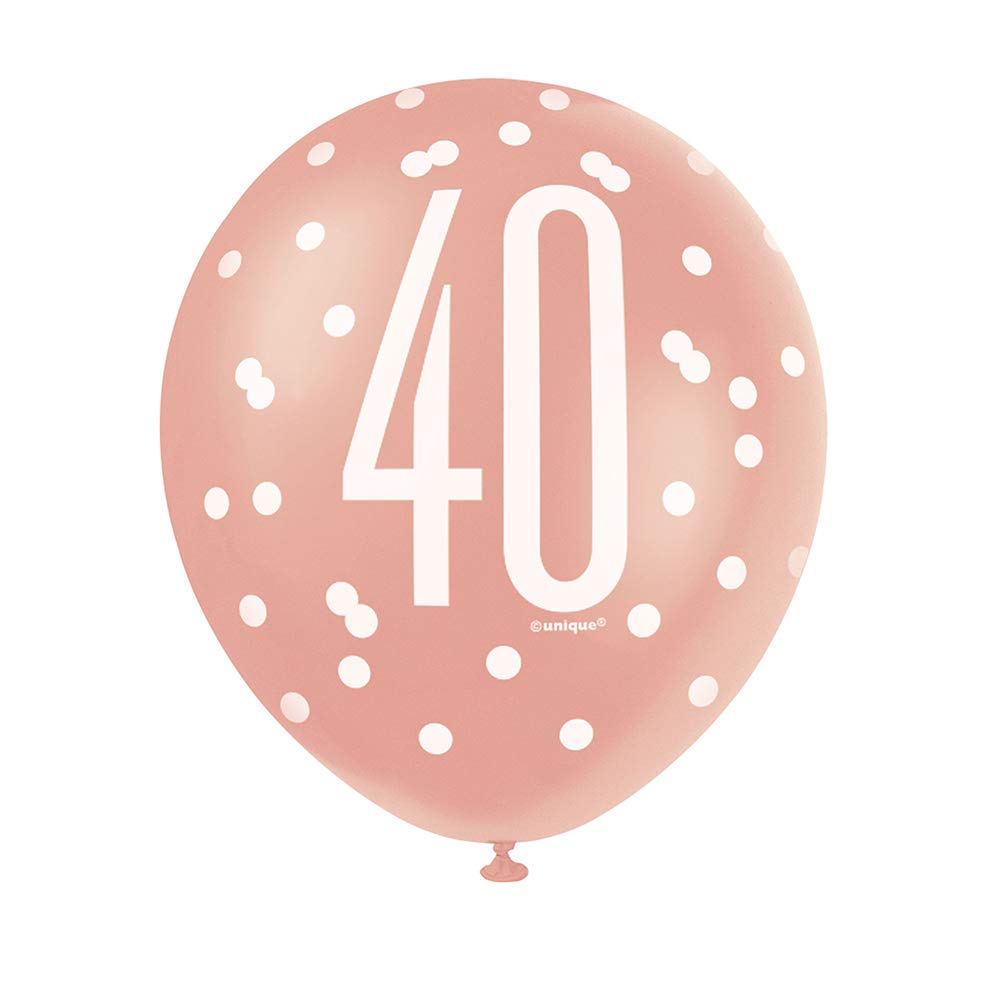 Unique Party 84918 Number Latex Balloons-12 | Rosegold | 6 Pcs, Rose Gold, Age 40