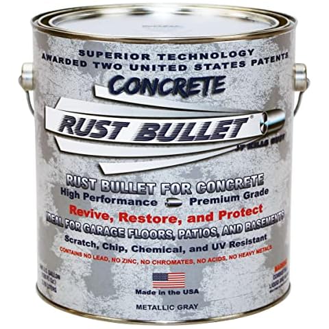 Rust Bullet for Concrete, Super-Tough Protective Floor Coating, Enhances Appearance and Adds Years of Life to Concrete Surfaces - Gallon, Metallic Gray Cover