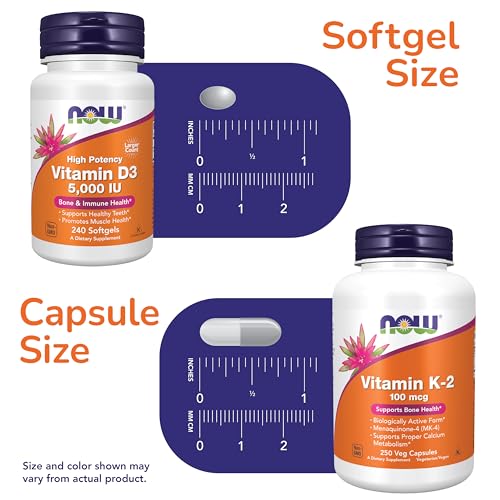 Image of NOW Foods Vitamin D-3 & + VIT K-2 Menaquinone-4 (MK-4) Supplements Bundle
