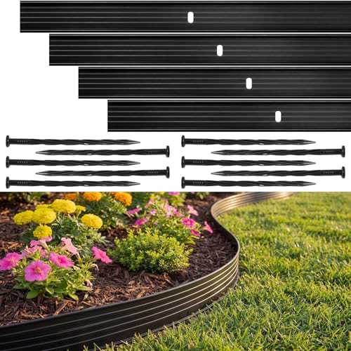 LEIFIDE B0G5NKSR21 Aluminum Landscape Edging, 24 ft Black Metal Garden Border