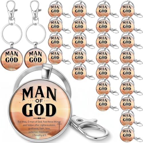 Image of 20 Pcs Christian Gifts for Father Day Man of God Keychains Bulk Religious Bible Verse Gift for Men Pastors Church (Classic)
