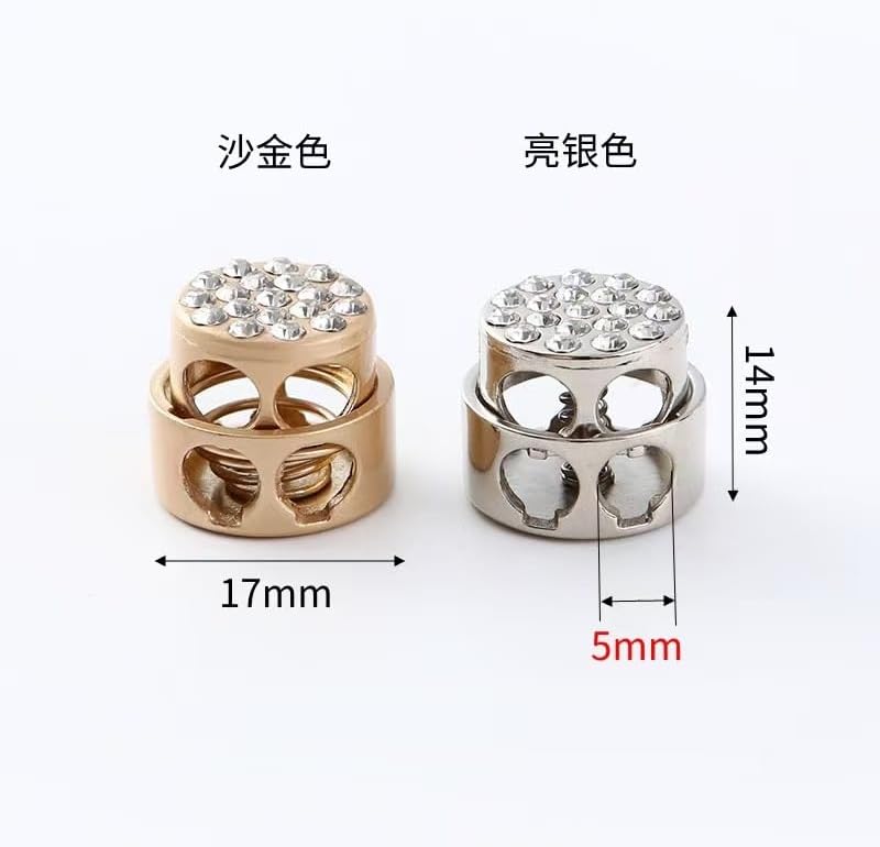 Spring Locks Clasp，Rope stop lock High-grade diamond-encrusted metal spring buckle plated alloy cat's eye pig nose down jacket pants elastic adjustment buckle discount(White/gun)