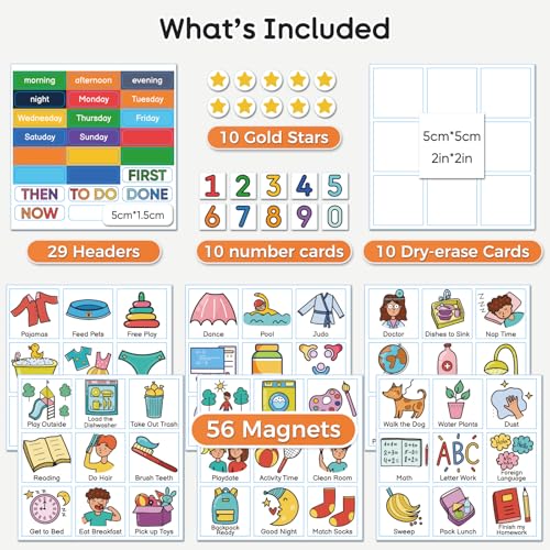 Image of Magnetic Visual Schedule for Kids - Daily Routine & Chore Chart with 100+ Picture Magnets for Toddlers, Autism & ADHD, for Home Use, Morning and Bedtime Routines