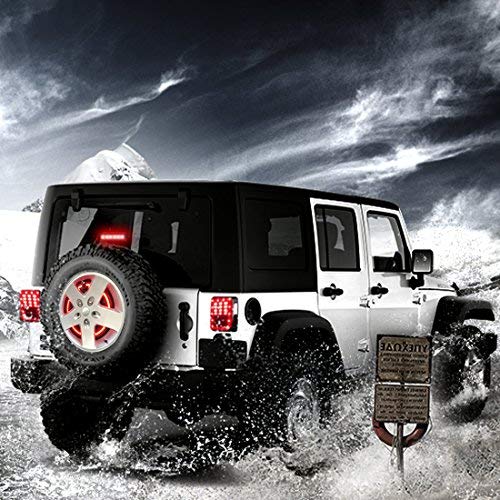 LED 3rd Third Brake Light+Spare Tire Brake Light Wheel Light Compatible with Wrangler JK Brake Tail Light Lamp Rear High Mount Stop Light - Thumbnail 5