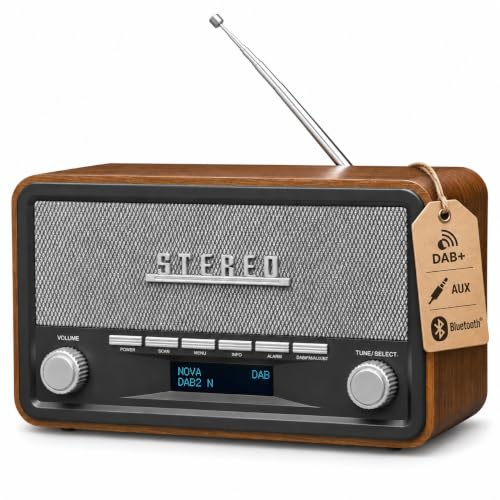Denver Radio DAB+ con Bluetooth, FM, AUX e Sveglia, Legno