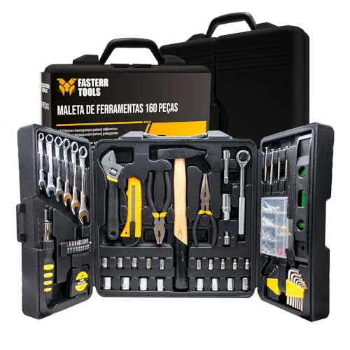 Jogo de Ferramentas Profissional 160 Peças Fasterr - Aço Cromo Vanádio com Maleta Organizadora | Kit Completo para Manutenção Automotiva, Mecânica e Reparos Domésticos