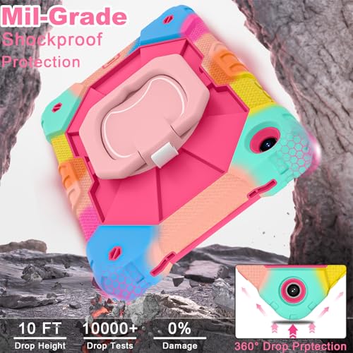 Image of WESOROL Case for Galaxy Tab A11 Plus /A9 Plus 11 Inch,Shockproof Cover for Samsung Tablet A11+ /A9+ Case with Screen Protector 360 Rotating Stand Pencil Holder Shoulder Strap,Colorful Pink