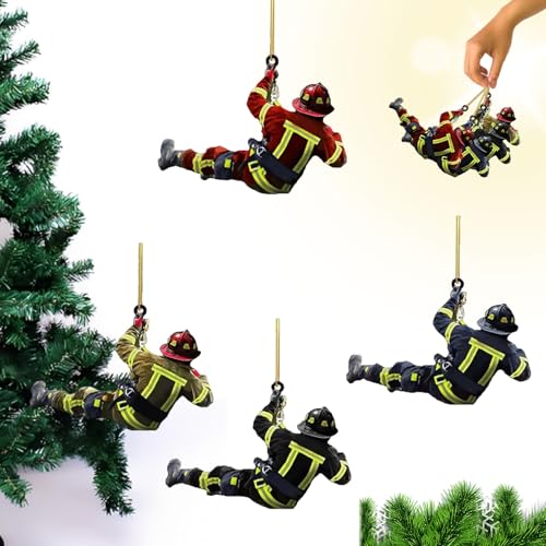 Feuerwehrmann Weihnachten Deko 4 Stück, Weihnachtsbaum Feuerwehrmann...