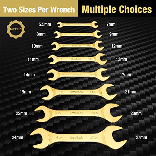 Image of DURATECH Super-Thin Open End Wrench Set, 8-Piece, Metric | Slim Wrench Set, 5.5, 7, 8, 9, 10, 11, 12, 13, 14, 17, 19, 21, 22, 23, 24, 27 mm, Titanium Plating, Rolling Pouch