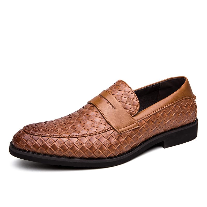 Santimon Men's Slip On Loafers, Comfort Breathable Woven Leather, Classic Penny Slot, Formal Casual Shoes
