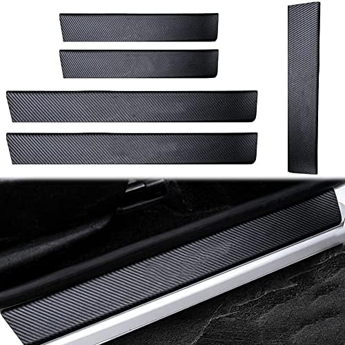 WoshocK 5PCS Car Door Sill Protector Scuff Plate with Rear Bumper Protector, Carbon Fiber Car Door Entry Guard Paint Sill Scratch Protector, Universal Size, M All Other Cars