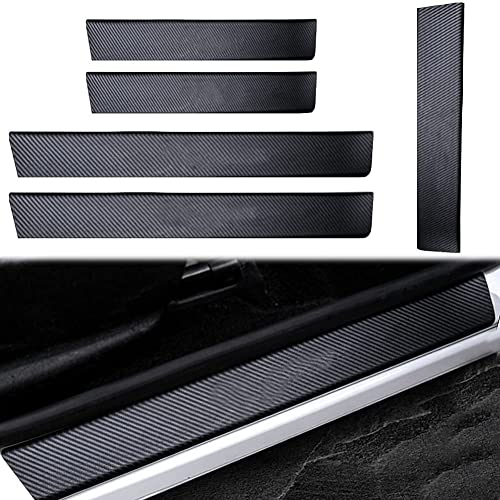 Woshock 5Pcs Car Door Sill Protector Scuff Plate With Rear Bumper Protector, Carbon Fiber Car Door Entry Guard Paint Sill Scratch Protector, Universal Size, M All Other Cars #TOP25