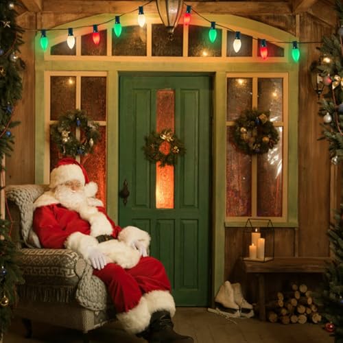 Image of GOOTHY C7 Christmas String Lights, 25Ft Outdoor Decorations with 27 LED Red White and Green Shatterproof Bulbs, Hanging Patio Lights for Tree Backyard Holiday Party Decor
