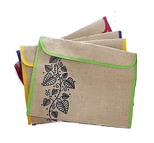 Peeplvalue Jute Bag Environment Friendly File Folder l Container for Papers, Stationery (Multicolor) (Pack of 12)