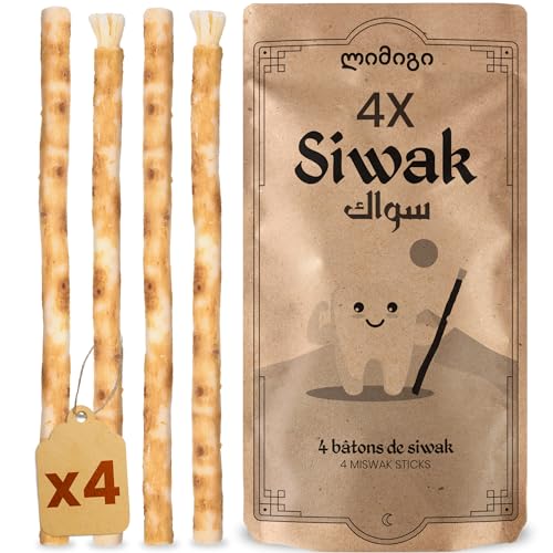 MODOGO Lot de 4 Bâtons de Siwak – Brosse à Dents 100% Naturelle – Nettoyant, Désinfectant et Blanchissant - Écologique, Biodégradable et Végan – Ebook Offert