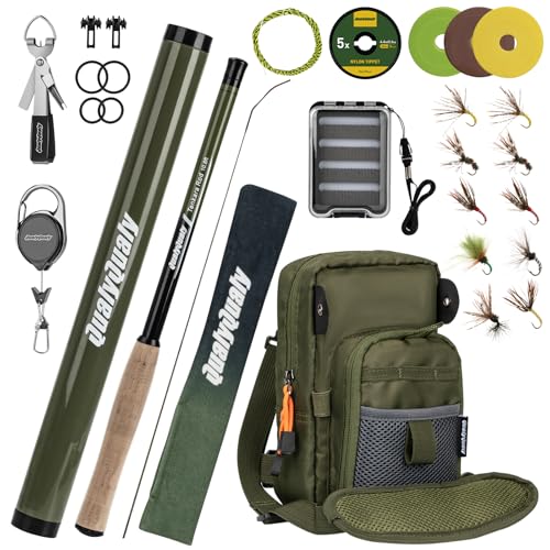 QualyQualy Tenkara Fly Rod Combo Beginner Kit Tenkara Fishing Rod in 10.6ft/11.6ft 24T Fly Fishing Kit with Telescopic Fly Rod Flies Tippet and Fishing Chest Bag