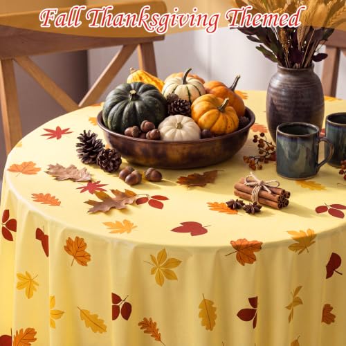 Image of LemonRoad 3 Pcs Fall Plastic Round Tablecloth for Thanksgiving | 84 Inch, Turkey Maple Leaves, Thanksgiving Disposable Table Cover, Autumn Circular Table Cloth, for Fall Harvest Party Decor