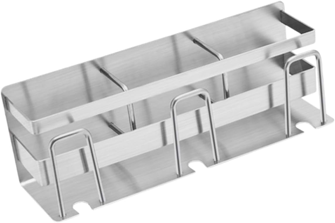 1PC Stainless Steel Toothbrush Holder for Wall Mounted No Punch Design Elegant Bathroom Organizer for Toothbrush and Toothpaste Storage Space Saving Silver Rack