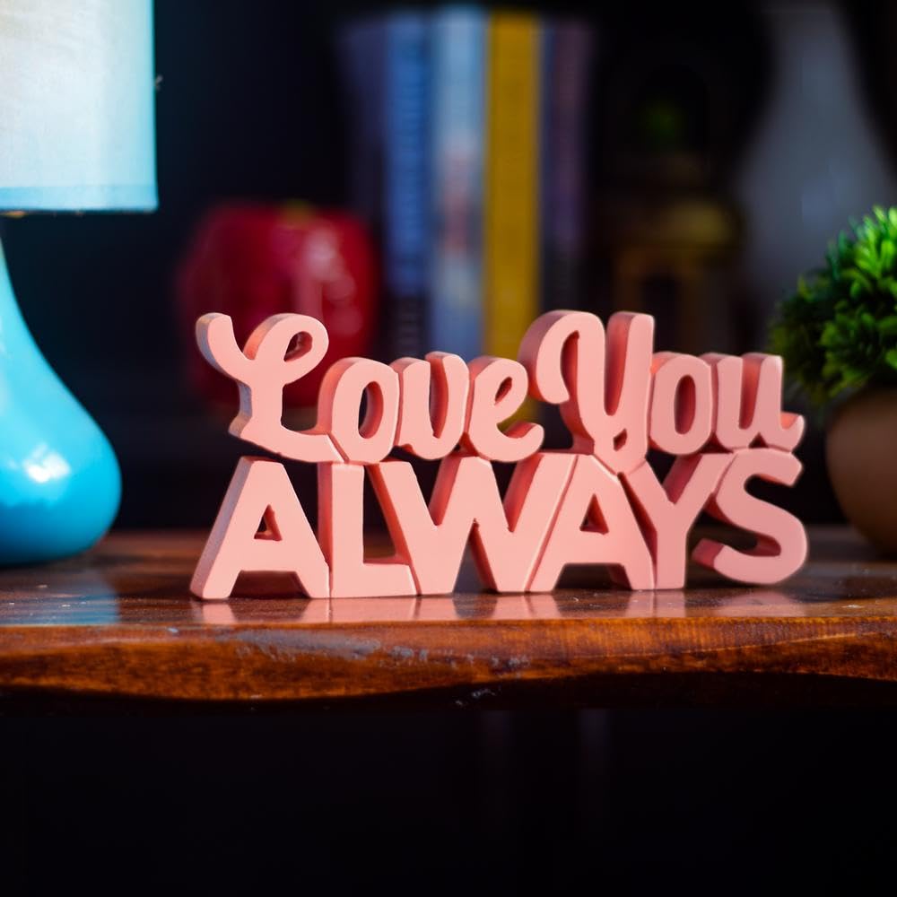 NUKKAD TALES love you always Pink Showpiece Home Decor Items for Bedroom Living Room Decoration Items for Center Table Book Shelf Gift Items for Couples (20.32 x 9.25 x 5 cm)-image-7
