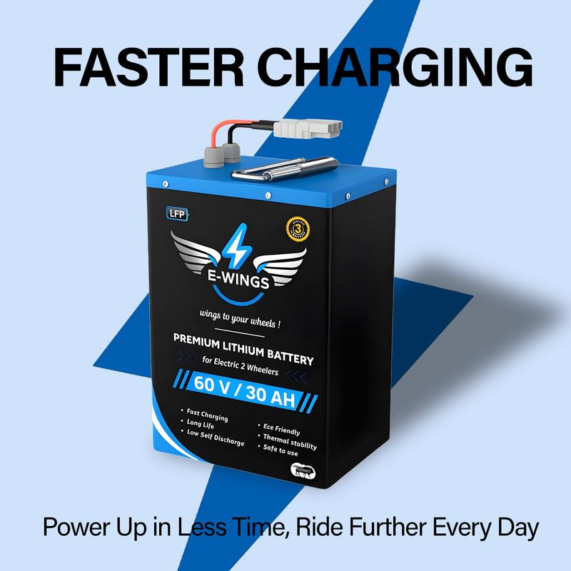 Image of E-WINGS 60V 30Ah LiFePO4 | 1.8kWh High-Efficiency EV Battery | Smart BMS | 3000 Cycles | Fast Charging LFP Battery for Electric Scooter