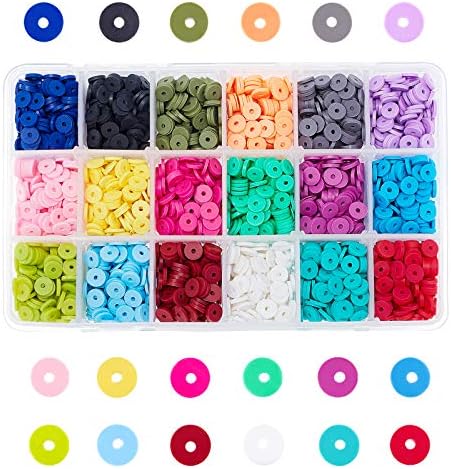 PH PandaHall 4500pcs Polymer Clay Beads 6mm Vinyl Disc Beads 18 Colors Heishi Beads Flat Silicon Beads for Hawaiian Friendship Earring Choker Bracelet Necklace Jewelry Making Summer Surfer, 2mm Hole