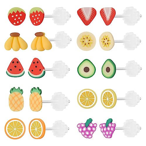 AoedeJ 10 Pairs Fruit Stud Earrings - Plastic Post Hypoallergenic Earrings